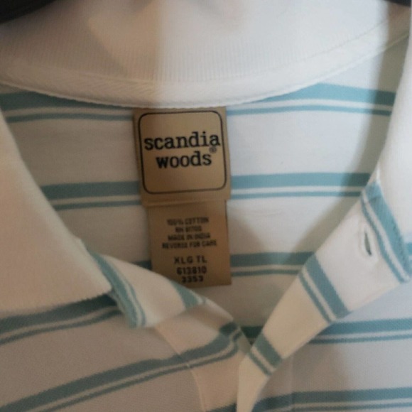 Scandia Woods Short Sleeve Pocket Polo Shirt Mens XLT Tall White Blue Striped - Picture 5 of 7